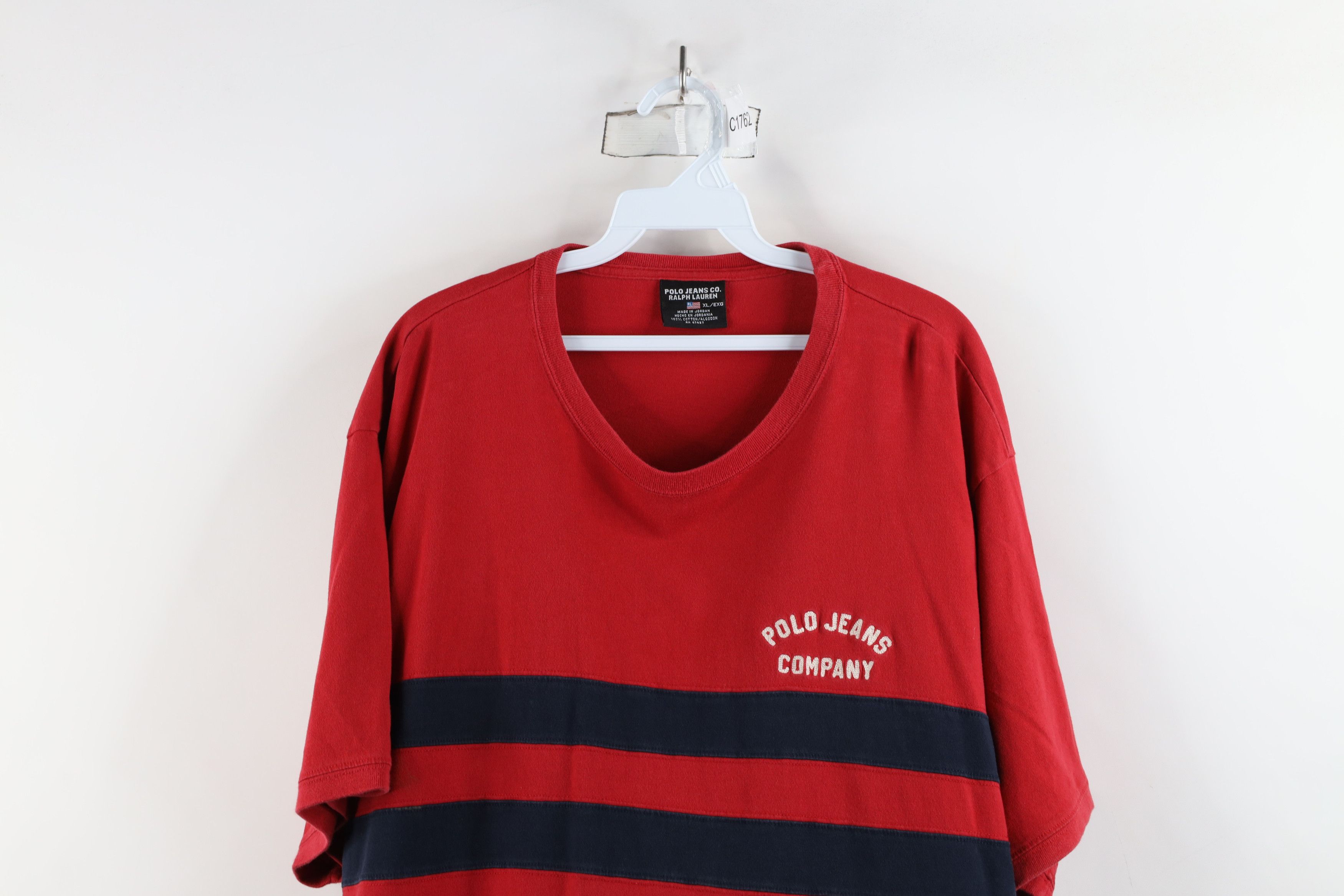 Ralph Lauren × Vintage Vintage 90s Ralph Lauren Block Chain Stitch T-Shirt Red Size US XL / EU 56 / 4 - 2 Thumbnail