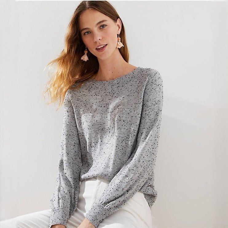 Loft Speckled Draped Sleeve Sweater in Light Gray Mélange size M Size M / US 6-8 / IT 42-44 - 1 Thumbnail