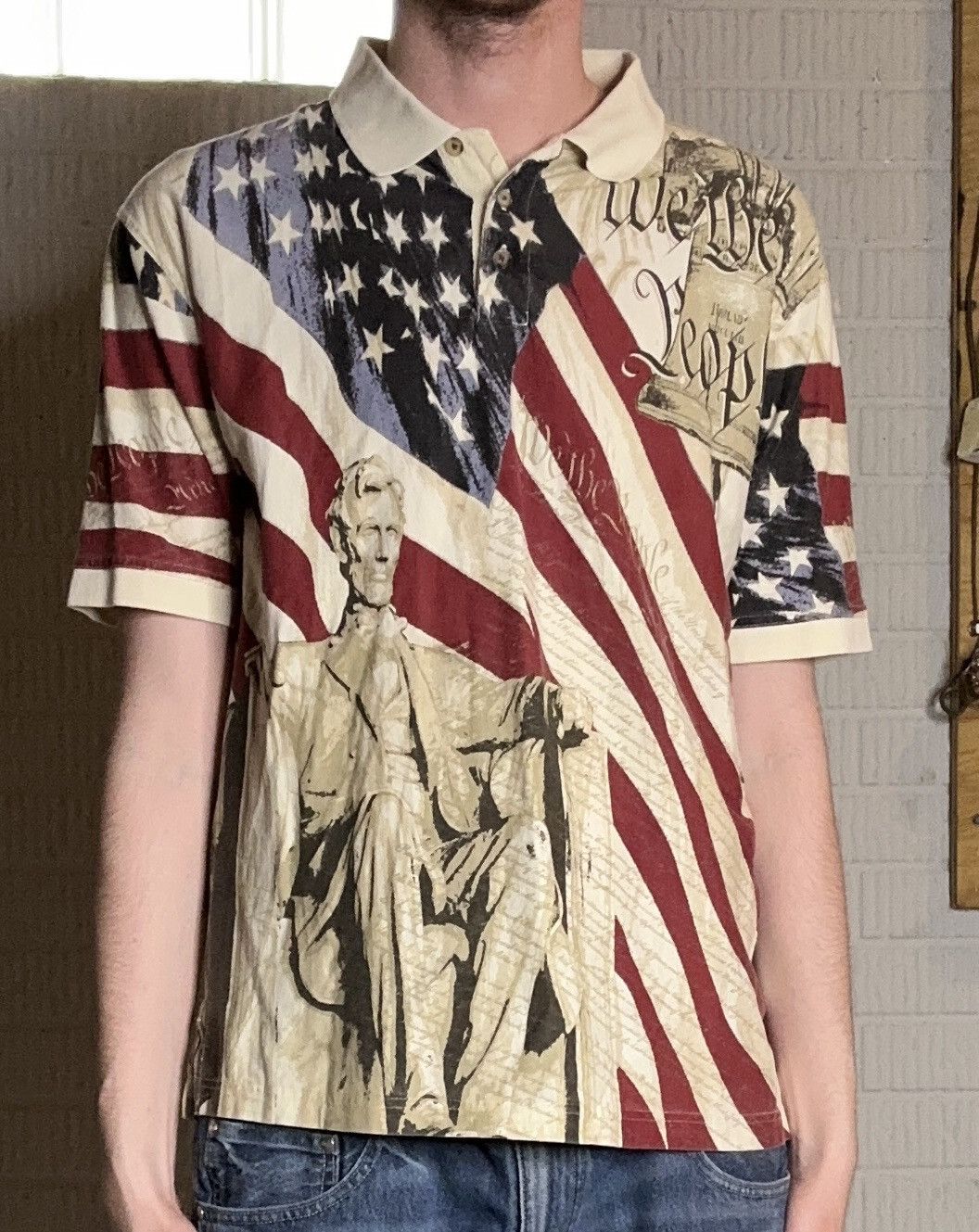 Vintage Vintage 90s “We The People” Abraham Lincoln USA Polo Shirt Size US M / EU 48-50 / 2 - 1 Thumbnail