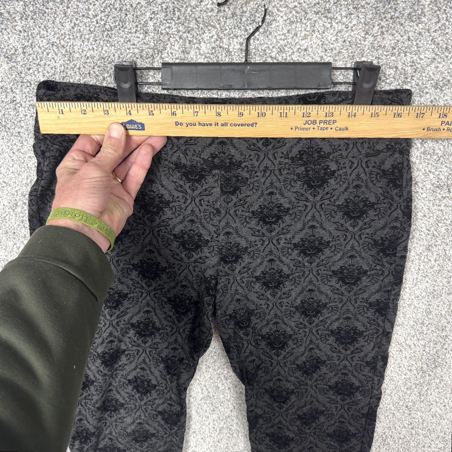Vintage Zac & Rachel Pants L Black Floral Jacquard Ankle Stretch Pull On Elastic Waist Womens Tapered Inseam 24.5in Size 36" / US 14 / IT 50 - 2 Thumbnail