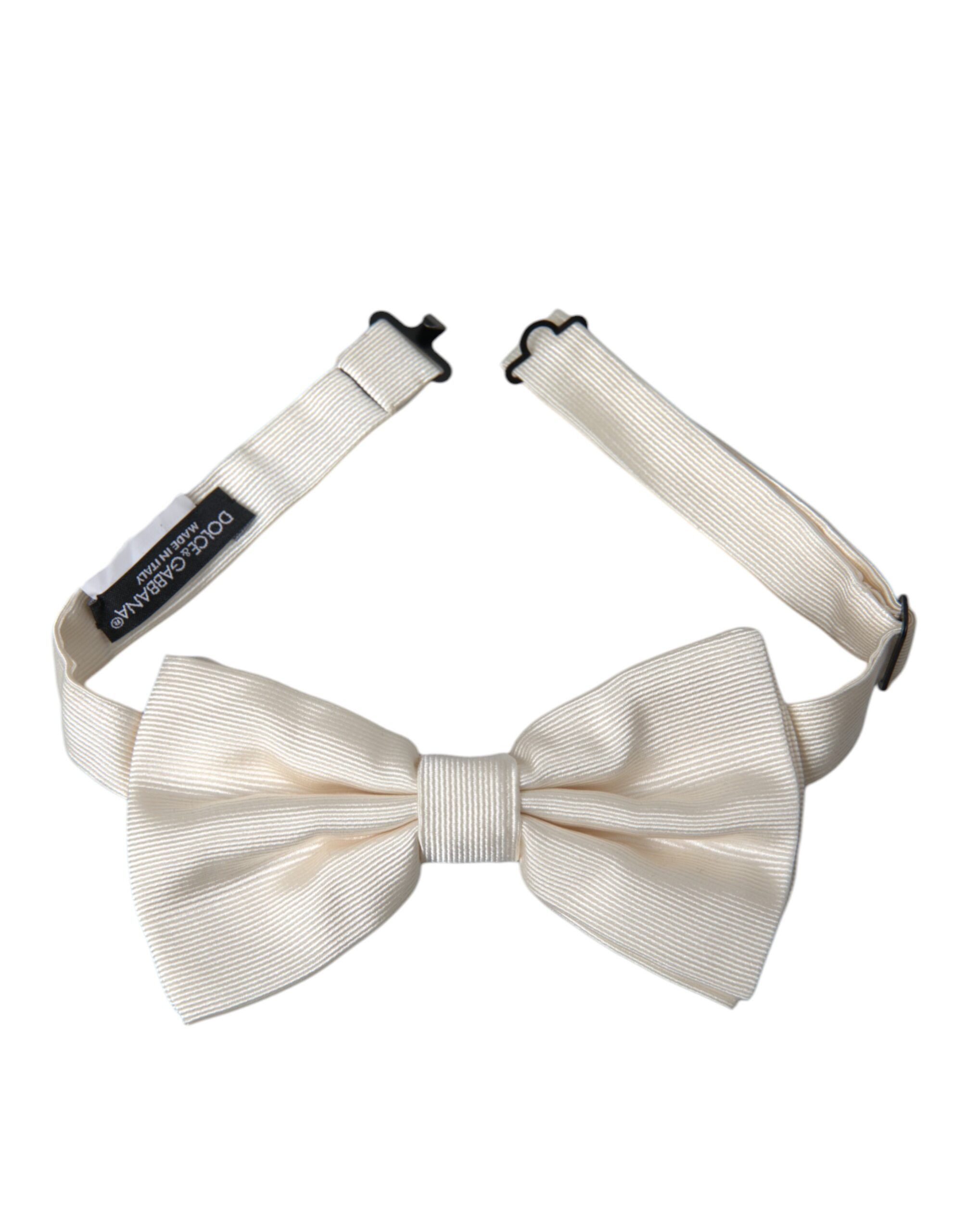 Dolce & Gabbana Off White Silk Adjustable Neck Men Bow Men's Tie Size ONE SIZE - 1 Thumbnail
