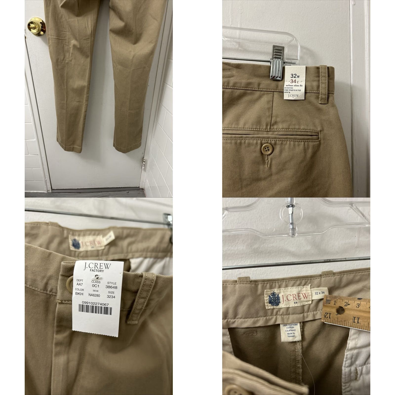 Vintage J. Crew Factory Urban Slim Fit Chino Pants Mens 32x34 Khaki Brown 5-Pocket Zipper Button Flat Front Slim Casual Workwear Trousers Size US 32 / EU 48 - 8 Thumbnail
