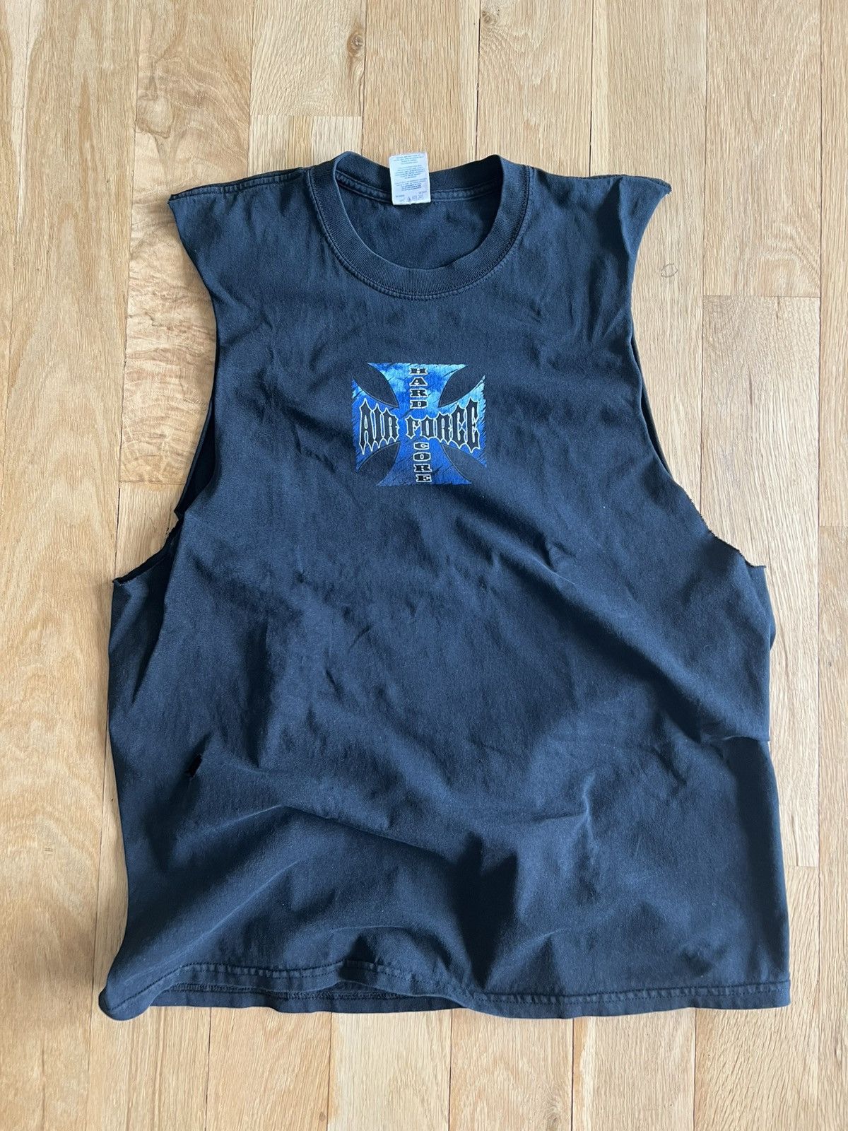 Vintage Black hardcore airforce cut off shirt Size US XL / EU 56 / 4 - 2 Thumbnail