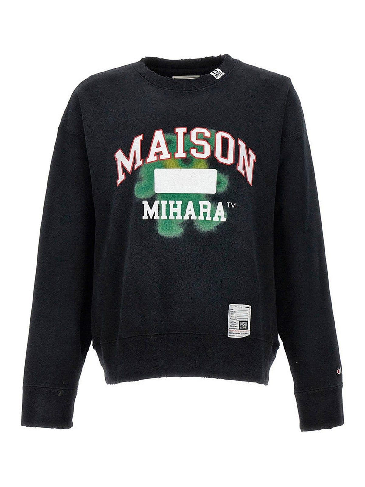 Logo Printed Distressed Crewneck Sweatshirt Black