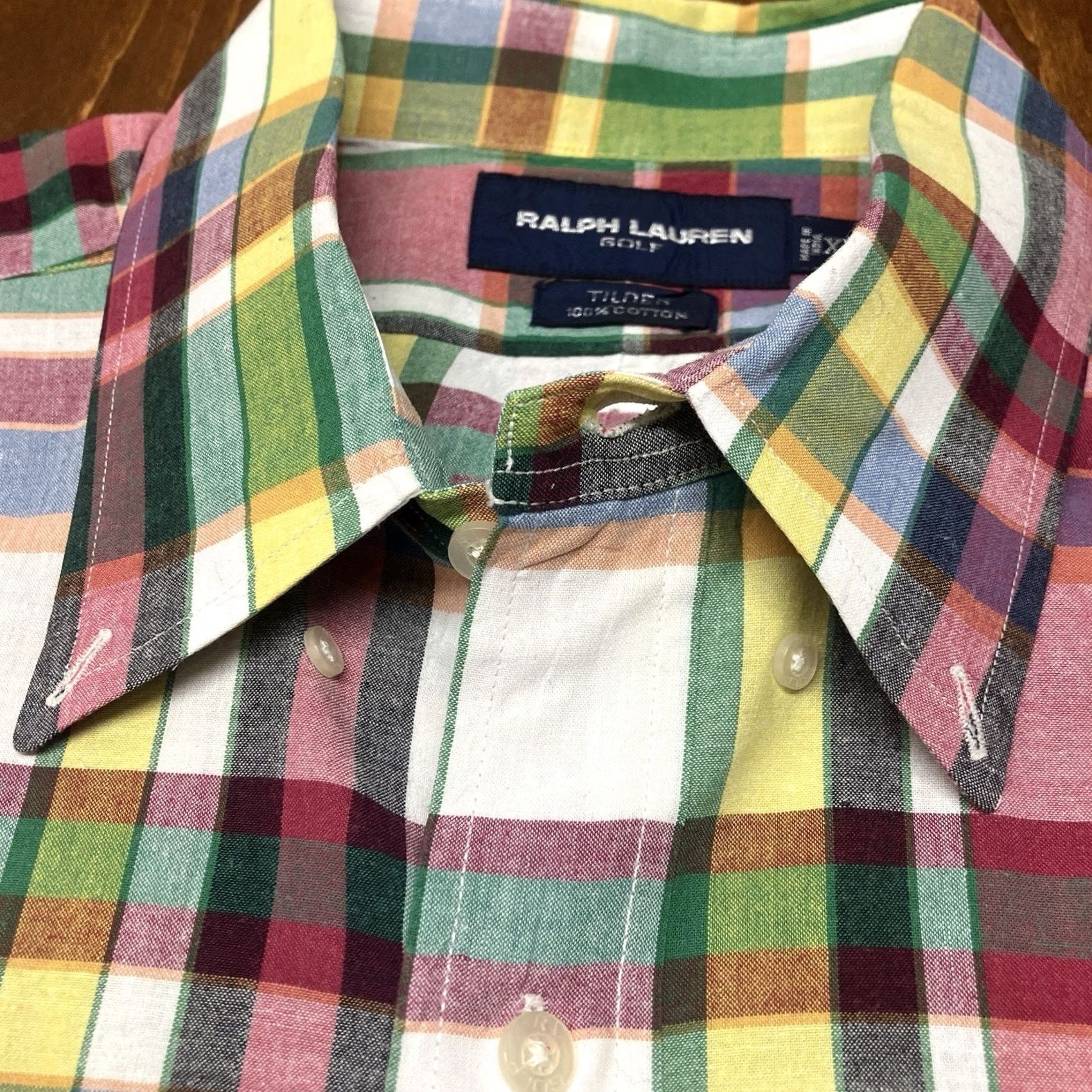 Ralph Lauren VINTAGE Ralph Lauren Golf Shirt White Green Plaid Button-Up Short Sleeve XL Mens Regular Button-Down Collared 90s Classic Preppy Golf Theme Size US XL / EU 56 / 4 - 4 Thumbnail