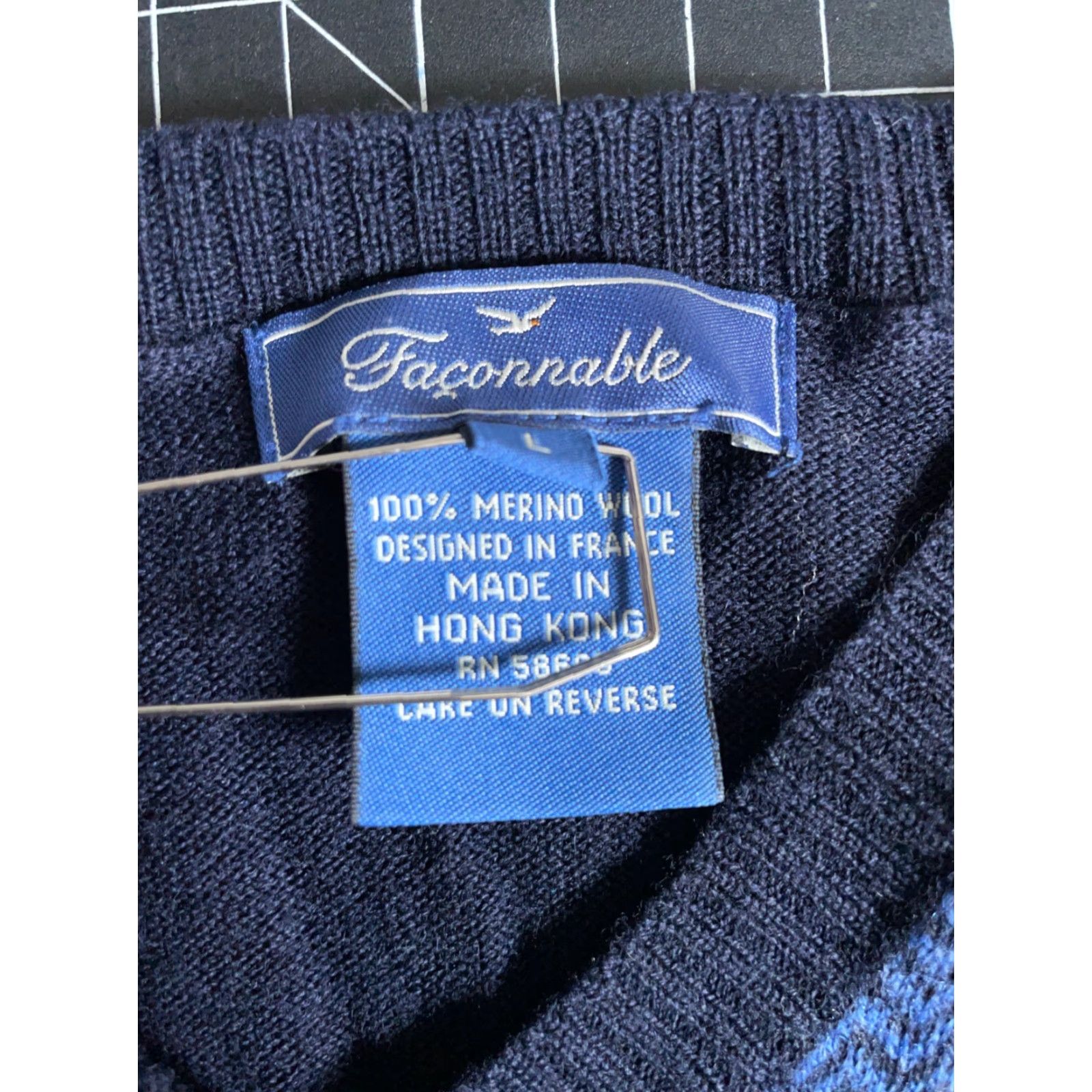 Faconnable Faconnable Vest Mens Large Blue Herringbone V-Neck Merino Wool Lightweight Knit Size US L / EU 52-54 / 3 - 7 Thumbnail