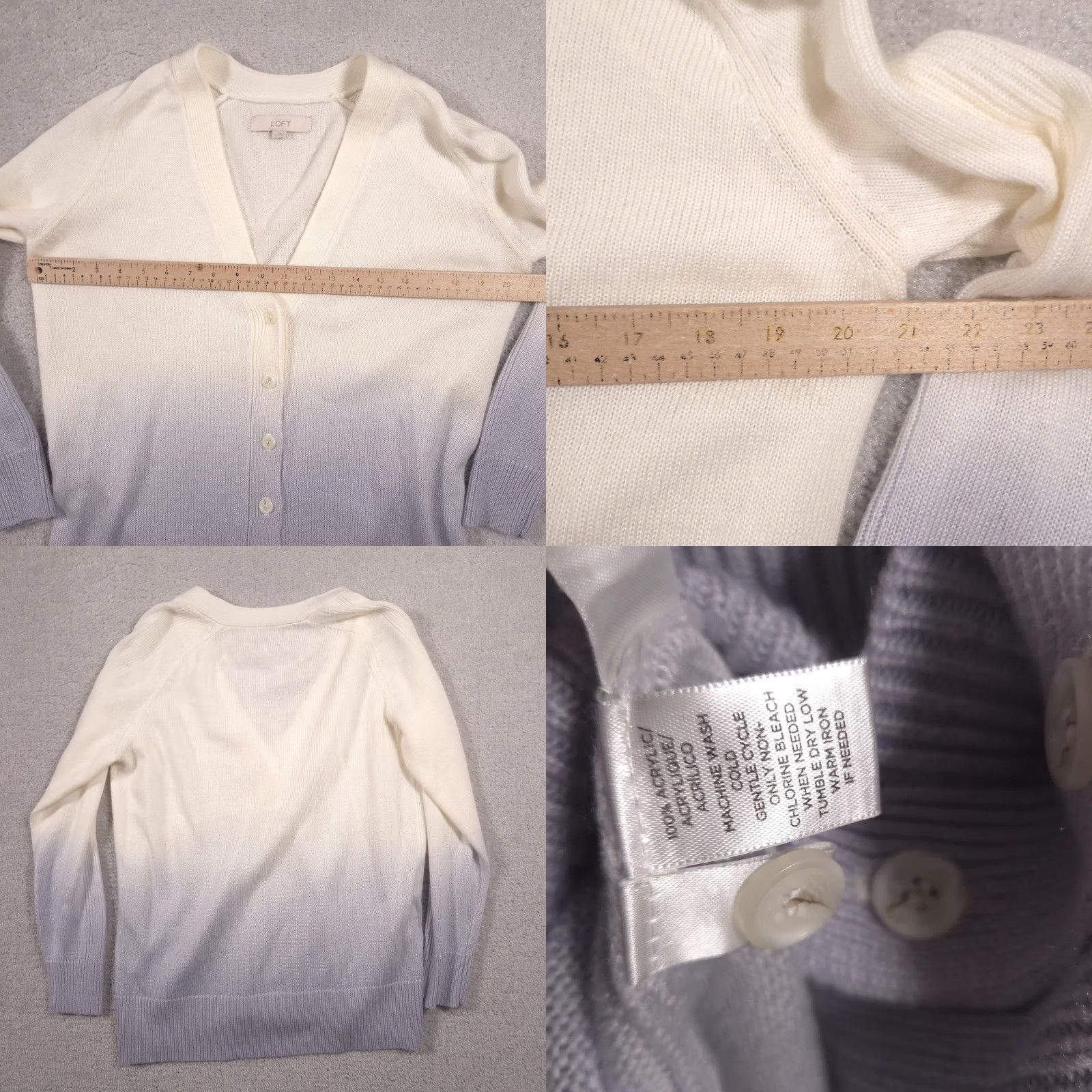 Loft LOFT Cardigan Sweater Women Large White Purple Ombre Button Front Knit Top Cardigan Size L / US 10 / IT 46 - 8 Thumbnail