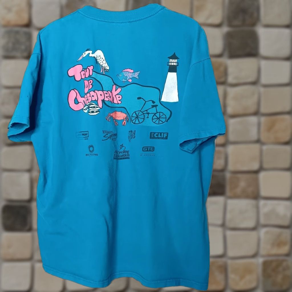 Hanes VINTAGE Hanes 2001 Tour de Chesapeake Shirt XL Blue Bicycle Cycling T-Shirt Men Size US XL / EU 56 / 4 - 1 Thumbnail