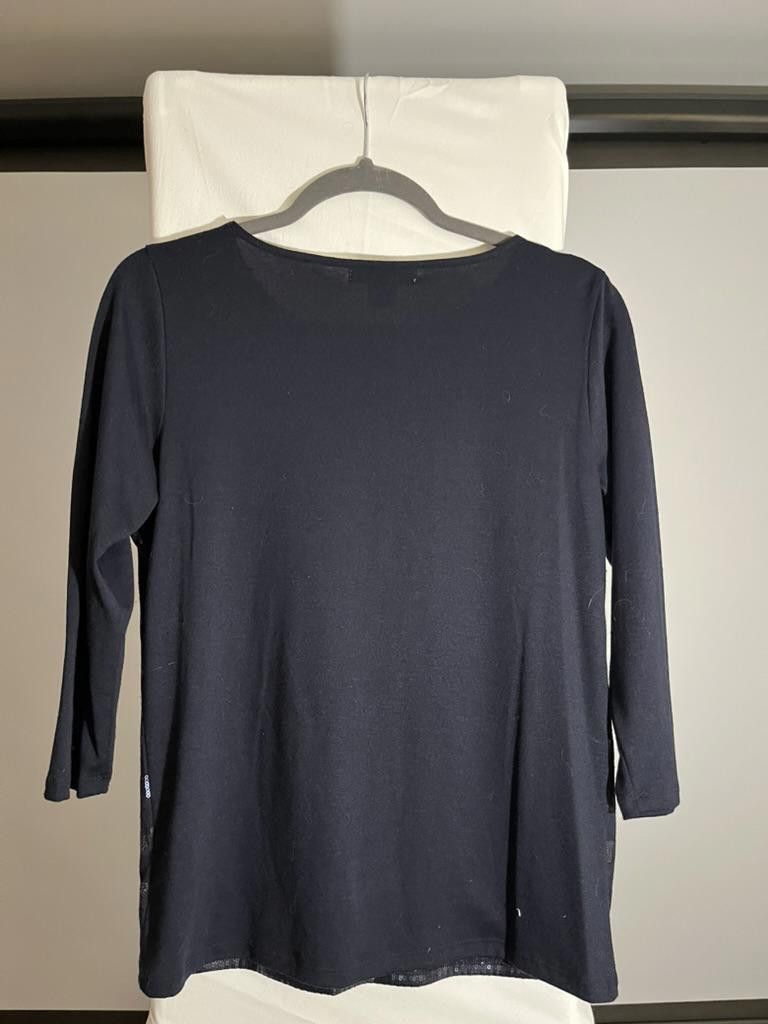 Designer Liz Claiborne Petite Black Striped Top Size M / US 6-8 / IT 42-44 - 4 Thumbnail