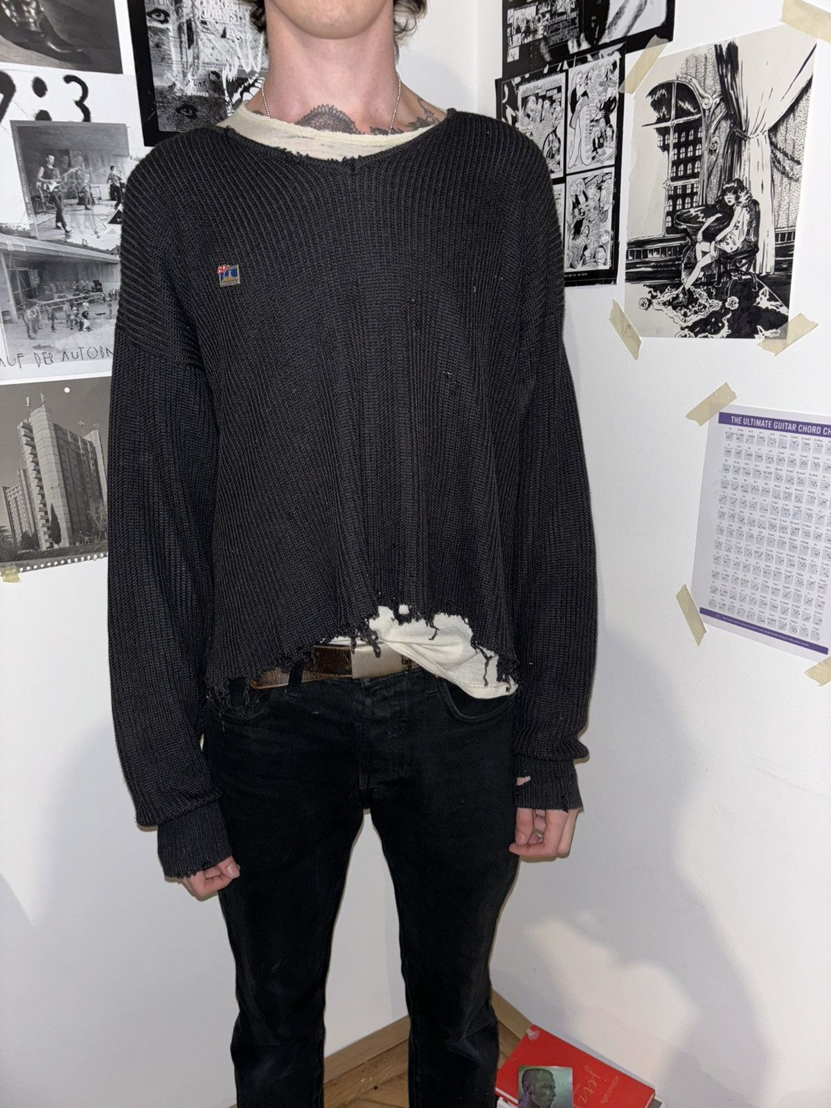 Vintage TRASHED CROPPED SWEATER Size US L / EU 52-54 / 3 - 7 Thumbnail