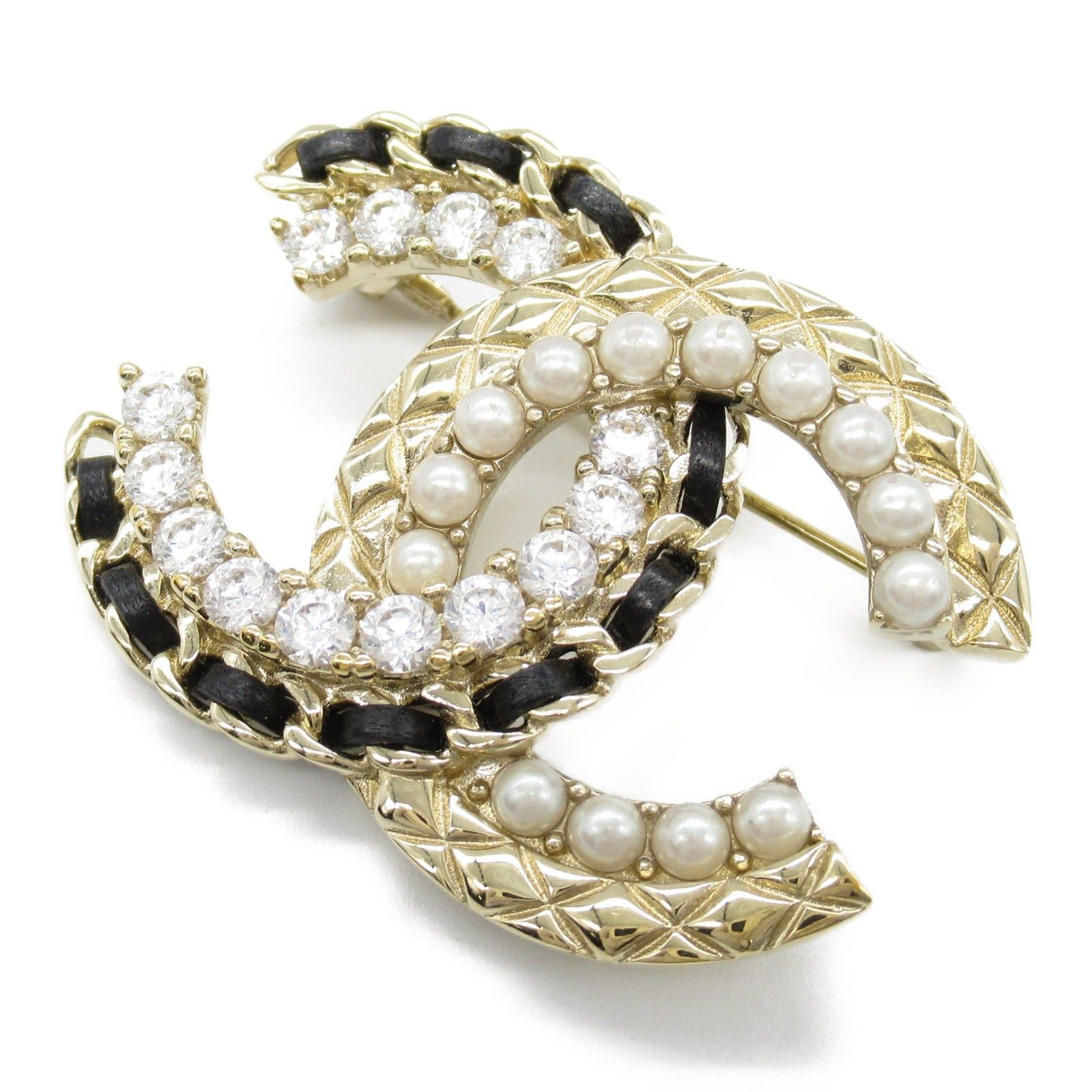 Chanel Chanel Coco Mark Brooch Gp (Gold Plated) Lambskin (Sheepskin) Fake Pearl Black Gold Size ONE SIZE - 1 Thumbnail