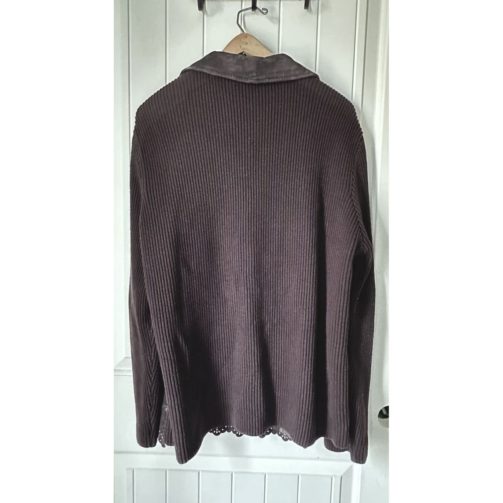 CHOCOOLATE Nygard Womens Leather & Knit Sweater Jacket Chocolate Brown 1X Size XL / US 12-14 / IT 48-50 - 6 Thumbnail