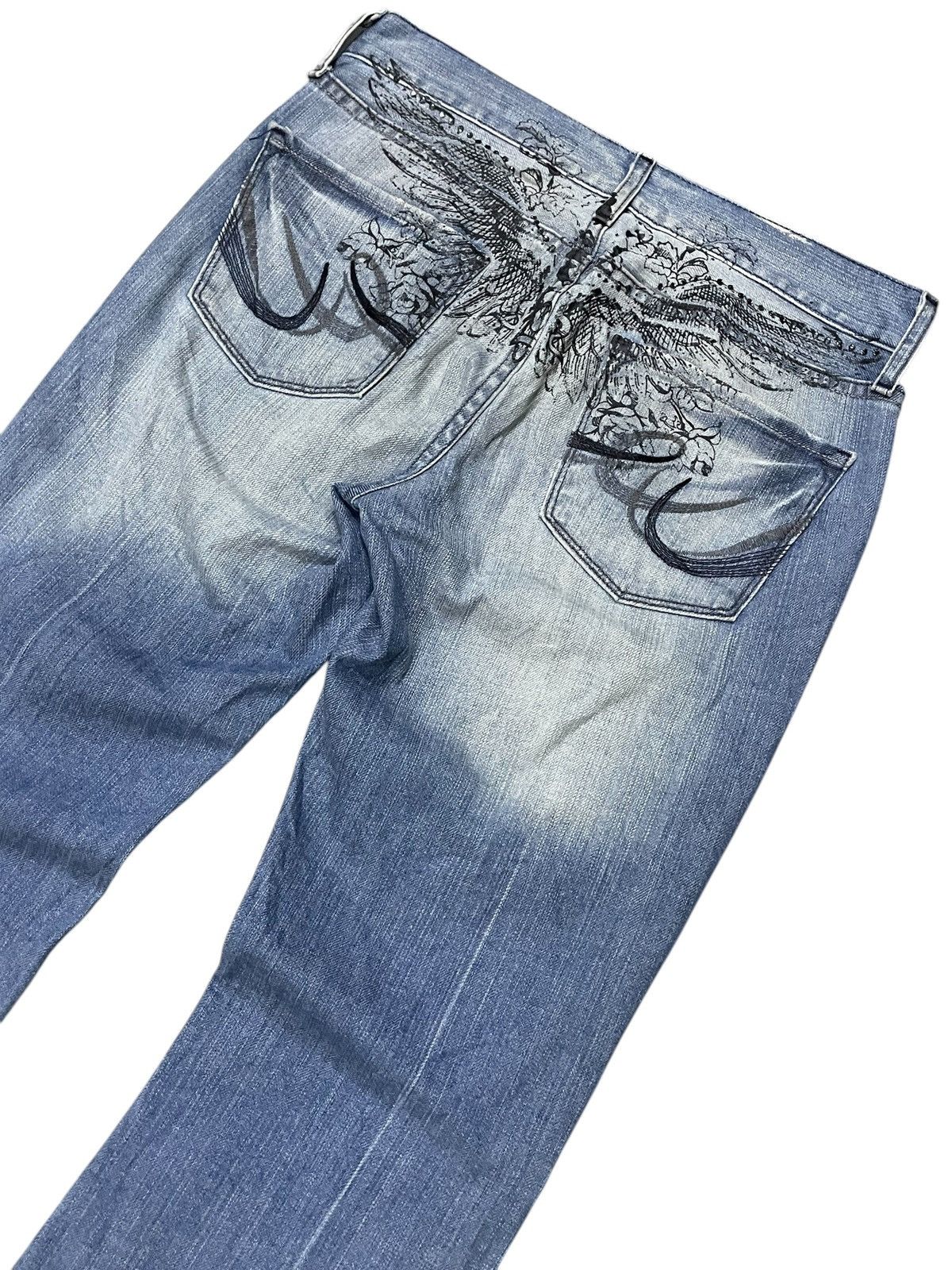 Express × Hysteric Glamour × Japanese Brand Express Jeans Tattoo Wings Tribal Flare Boot Cut Jeans Size US 30 / EU 46 - 14 Thumbnail