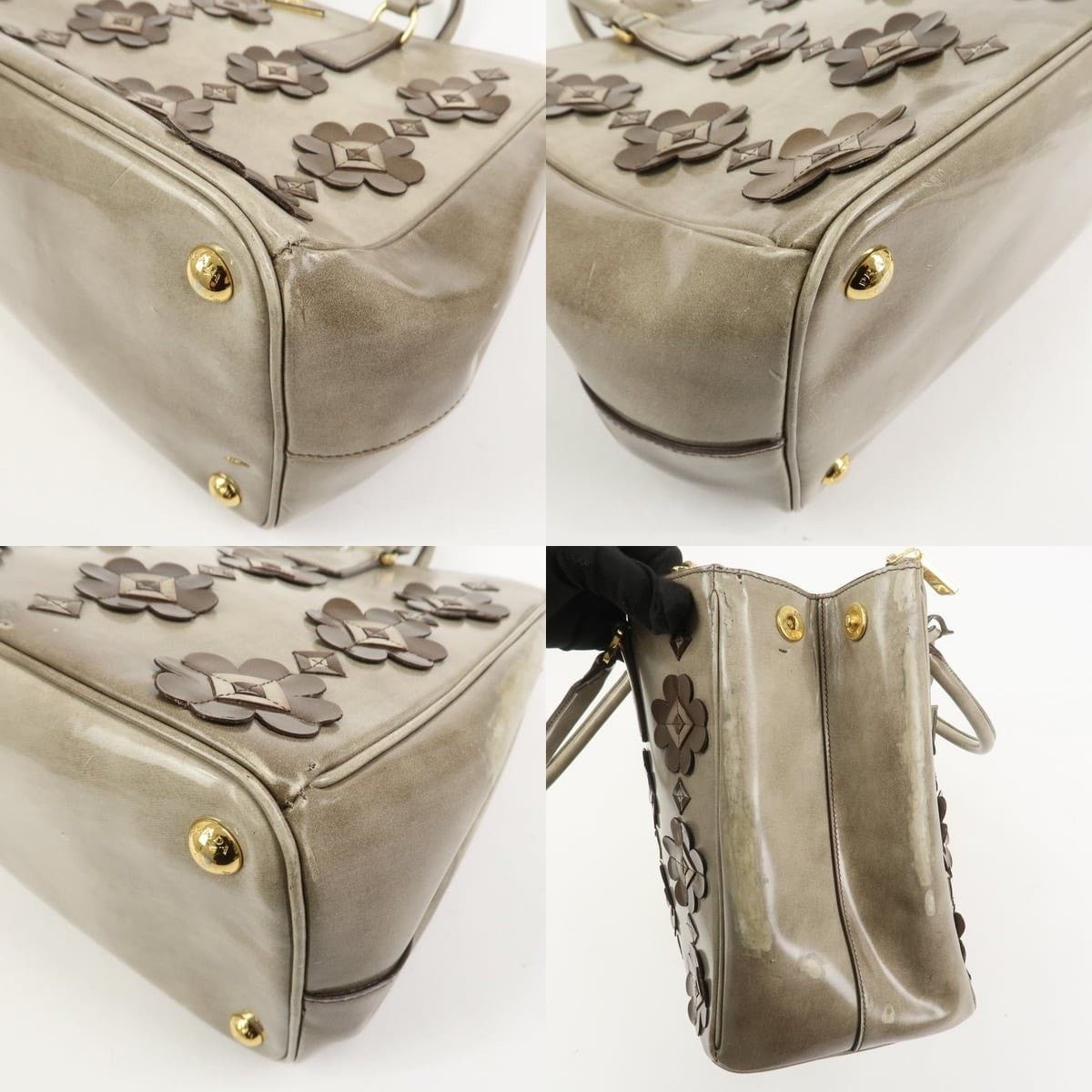 Prada Prada Galleria Flower Patent Leather Tote Gray Size ONE SIZE - 6 Thumbnail