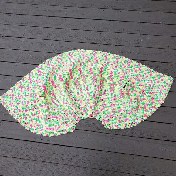 Handmade Handmade 80s Retro Neon Pink Green Yellow Poncho Cape One Si Size ONE SIZE - 5 Thumbnail