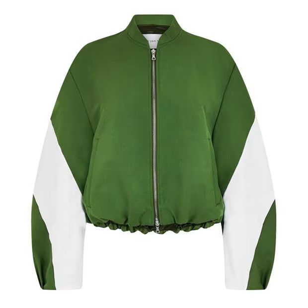 Dries Van Noten o1g2r1mq1024 Bomber Jacket in Olive Green & White Size L / US 10 / IT 46 - 1 Thumbnail