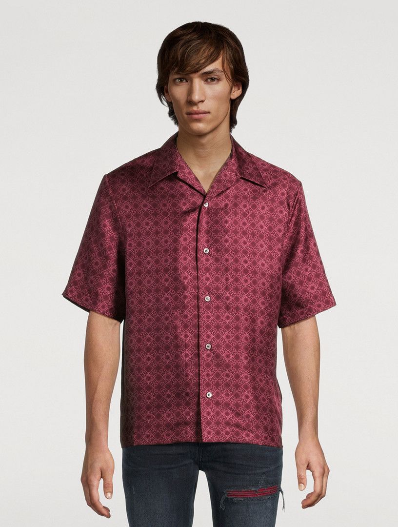 Amiri os11x1225 MA Quad Silk Bowling Shirt in Wine Size US XL / EU 56 / 4 - 2 Thumbnail