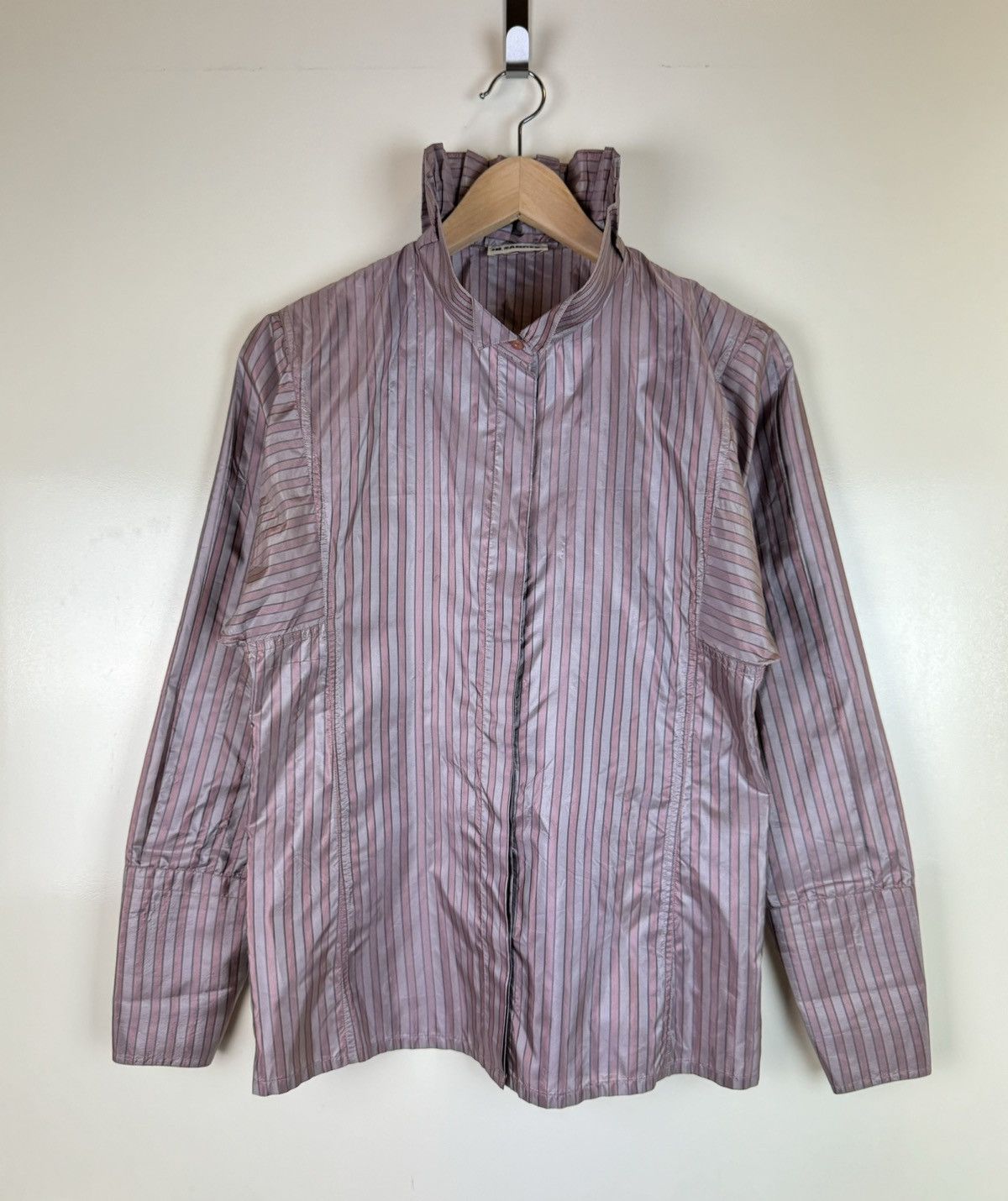 Jil Sander Jil Sander Vintage Silk Striped Shirt Blouse Dracula Collar Size S / US 4 / IT 40 - 1 Thumbnail