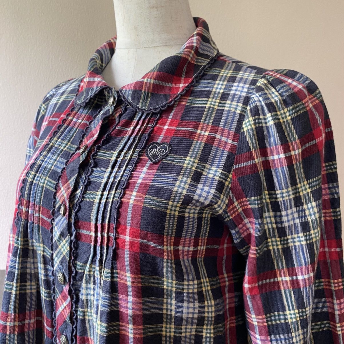 Japanese Brand Mezzo Piano Red Navy Check Long Sleeve Blouse Size S / US 4 / IT 40 - 13 Thumbnail