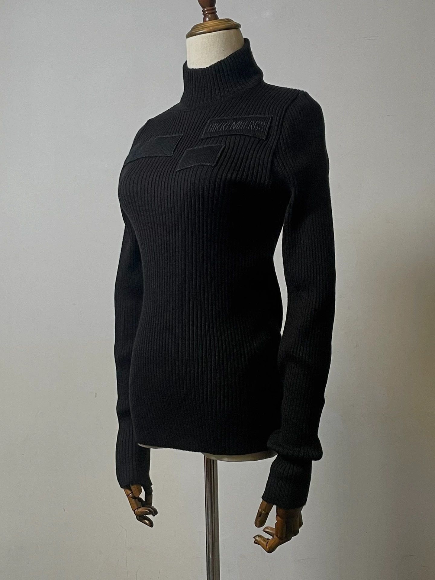 Dirk Bikkembergs Black Ribbed Turtleneck Sweater with Patch Details Size US M / EU 48-50 / 2 - 1 Thumbnail