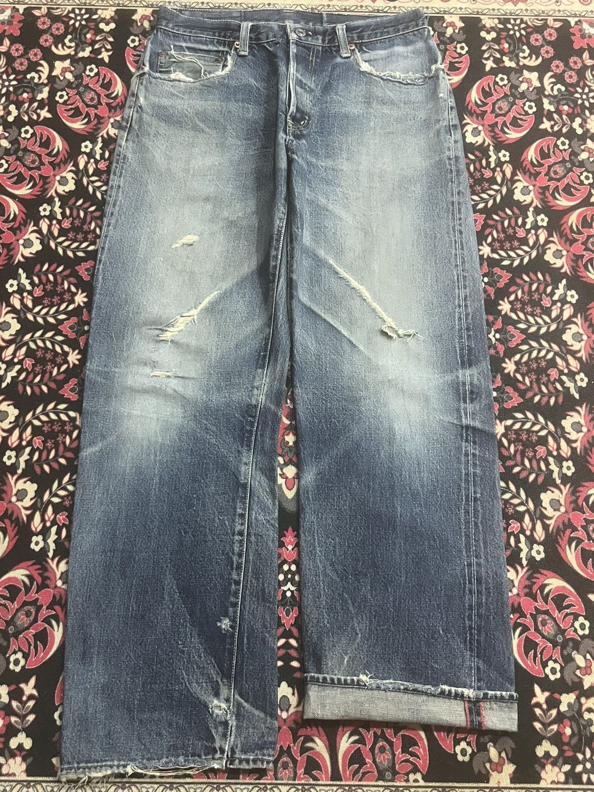 Okura Japan Okura 5 Blue Faded Washed Distressed Selvedge Jeans Size US 31 - 2 Thumbnail