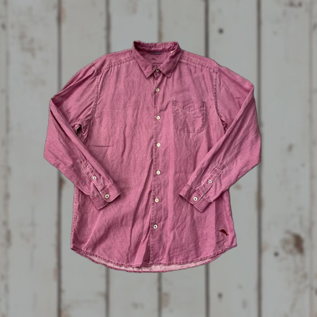 Tommy Bahama Tommy Bahama Shirt Mens Large 100% Linen Button-Up Pockets Relaxed Casual Hawaii Beach Solid Collar Pocket Shirt Mens L Pink Size US L / EU 52-54 / 3 - 1 Thumbnail