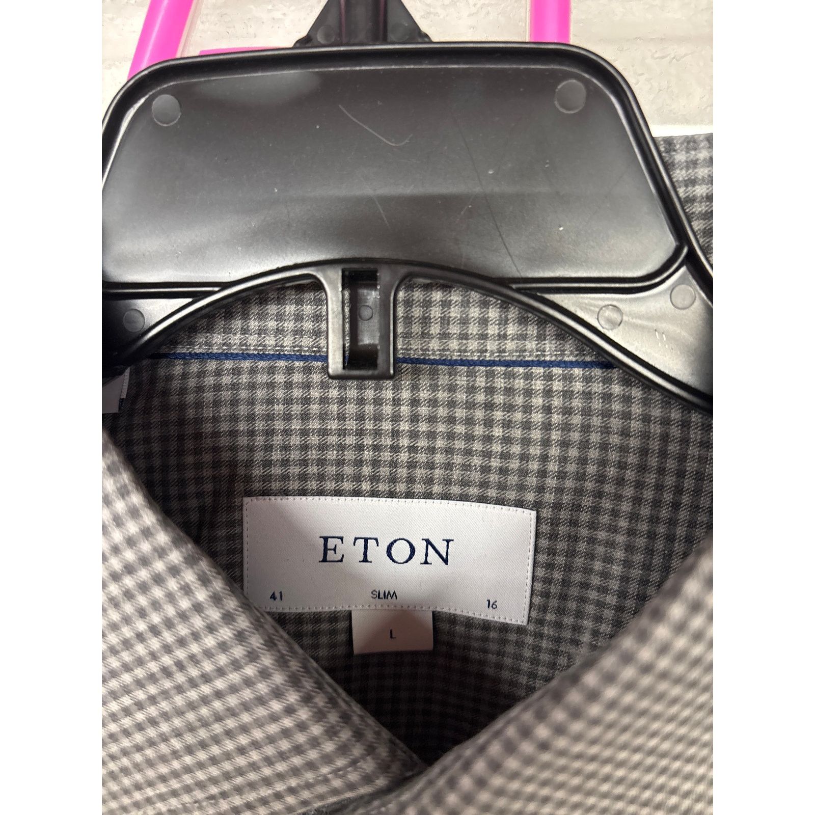 Eton New nwt SZ Large Eton Gray Plaid Slim Fit Dress Shirt Check Size US L / EU 52-54 / 3 - 3 Thumbnail
