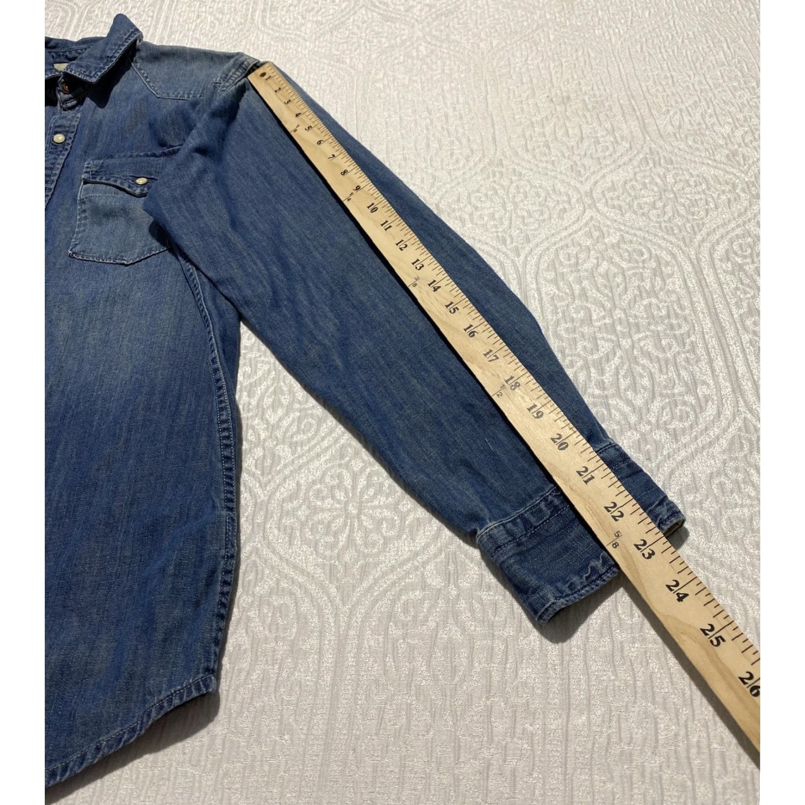 Denime RuffHewn Shirt Mens Small Blue Denim Western Snap Front Long Sleeve Casual Size US S / EU 44-46 / 1 - 5 Thumbnail