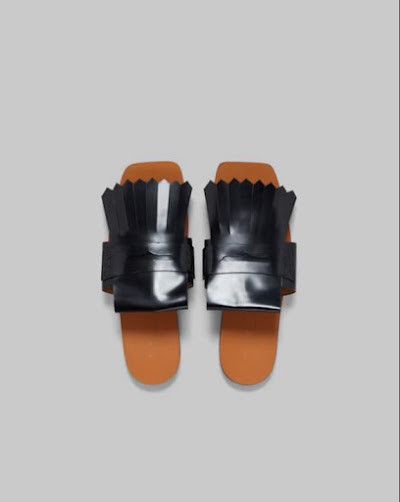 Marni o1w1db10125 Fringed Leather Flat Sandals in Black Size US 7 / IT 37 - 1 Thumbnail