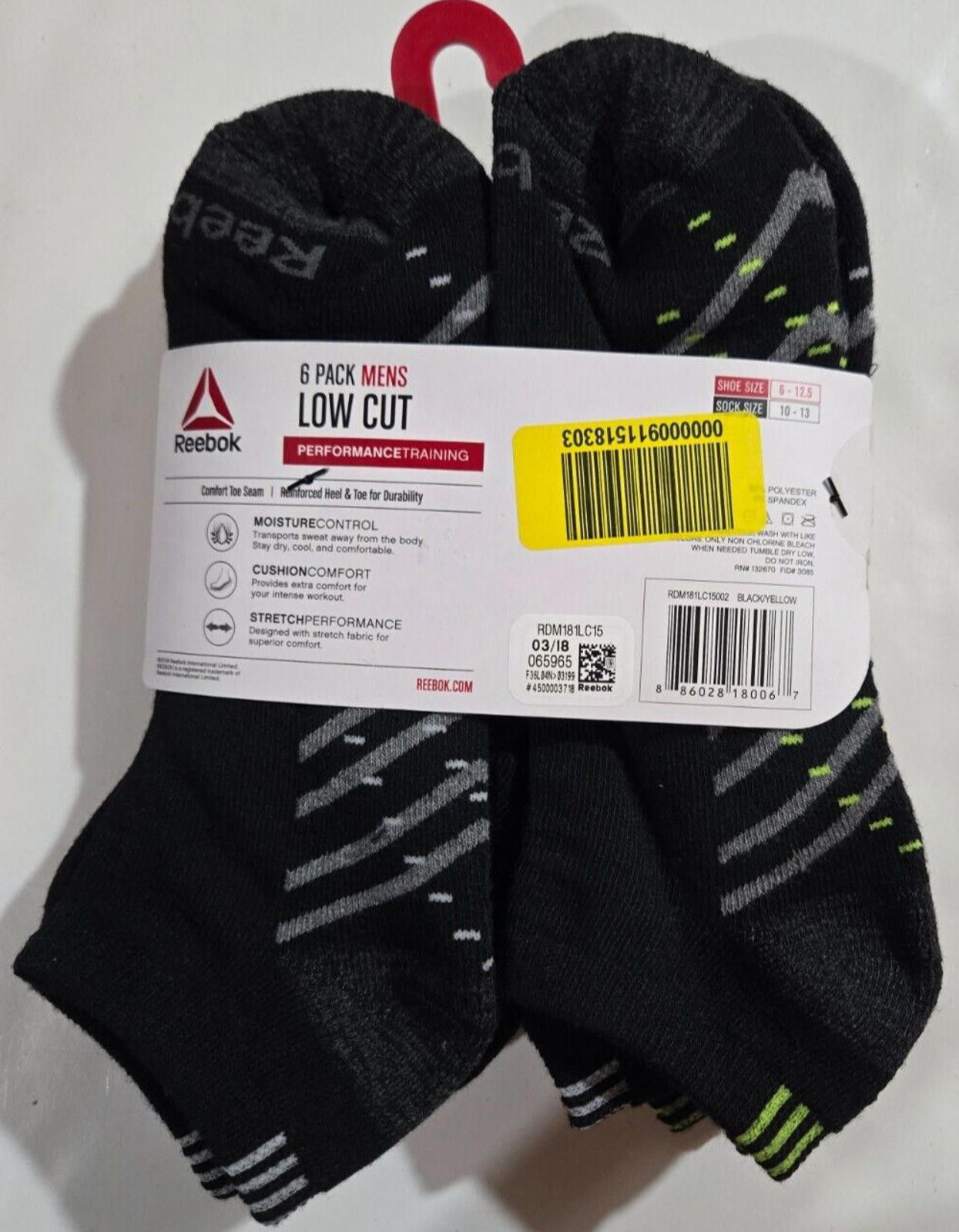 Reebok Men's Reebok Low Cut Socks Stretch Cushion NWT Size ONE SIZE - 4 Thumbnail