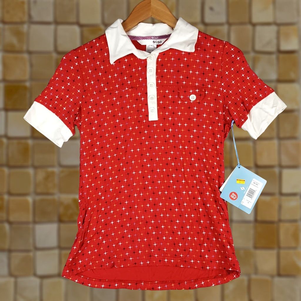 Vintage LIJA Polo Shirt Women's Size S Red Breathable Lightweight Preppy Star Pattern 90s 00s Sports Casual Shirt Size S / US 4 / IT 40 - 1 Thumbnail