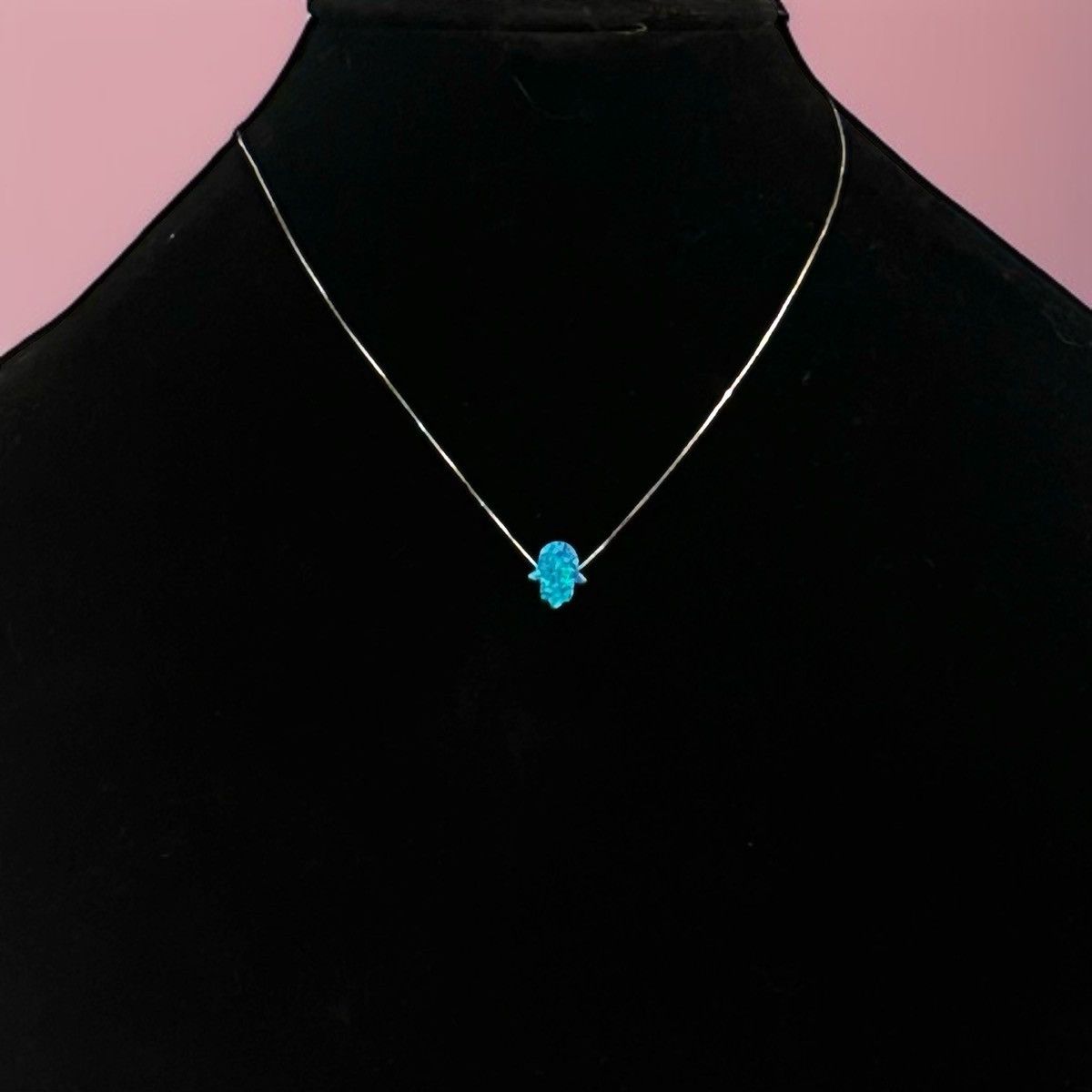 Vintage Vintage 925 silver blue opal Hamsa pendant necklace Size ONE SIZE - 1 Thumbnail