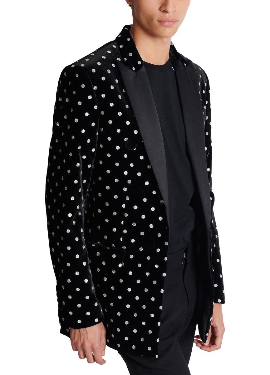 Balmain o1s1wg110125 Velvet Glitter Dot Jacket in Black White Size US M / EU 48-50 / 2 - 6 Thumbnail