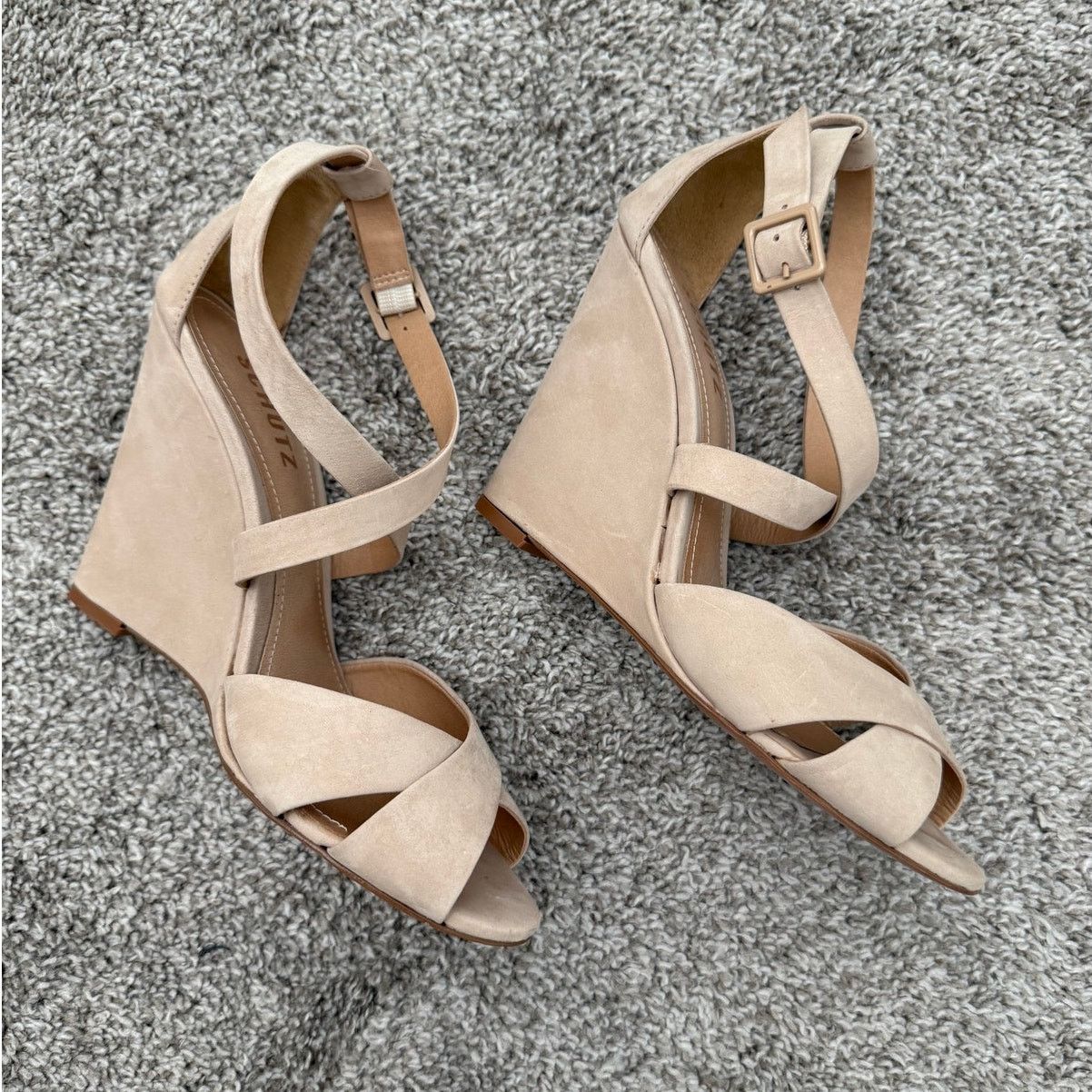 SCHUTZ Schutz Wedge Strappy Sandals Beige Nubuck Size 8 Size US 8 / IT 38 - 9 Thumbnail