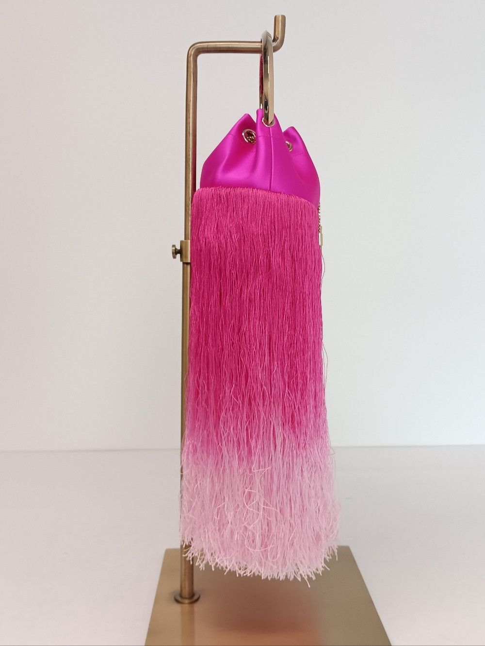 Jimmy Choo Jimmy Choo Bon Bon Small Fringed Satin Bucket Bag - Fuchsia Size ONE SIZE - 7 Thumbnail