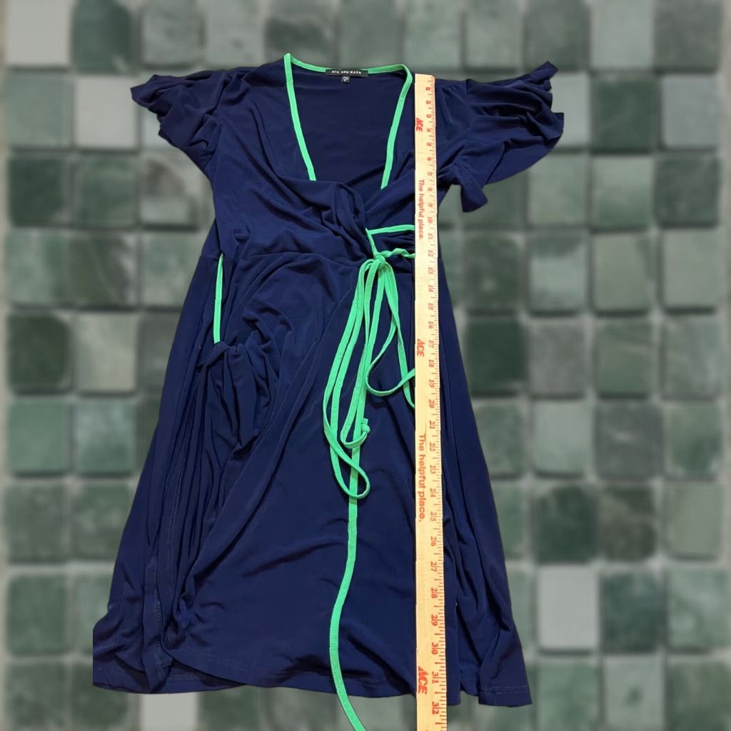 Vintage NIK AND NASH Dress Women Small S Blue Short Sleeve Wrap Dress Knee Length, Solid, Fall Spring Summer, Workwear Casual Party/Cocktail – Womens Size 28" / US 6 / IT 42 - 1 Thumbnail