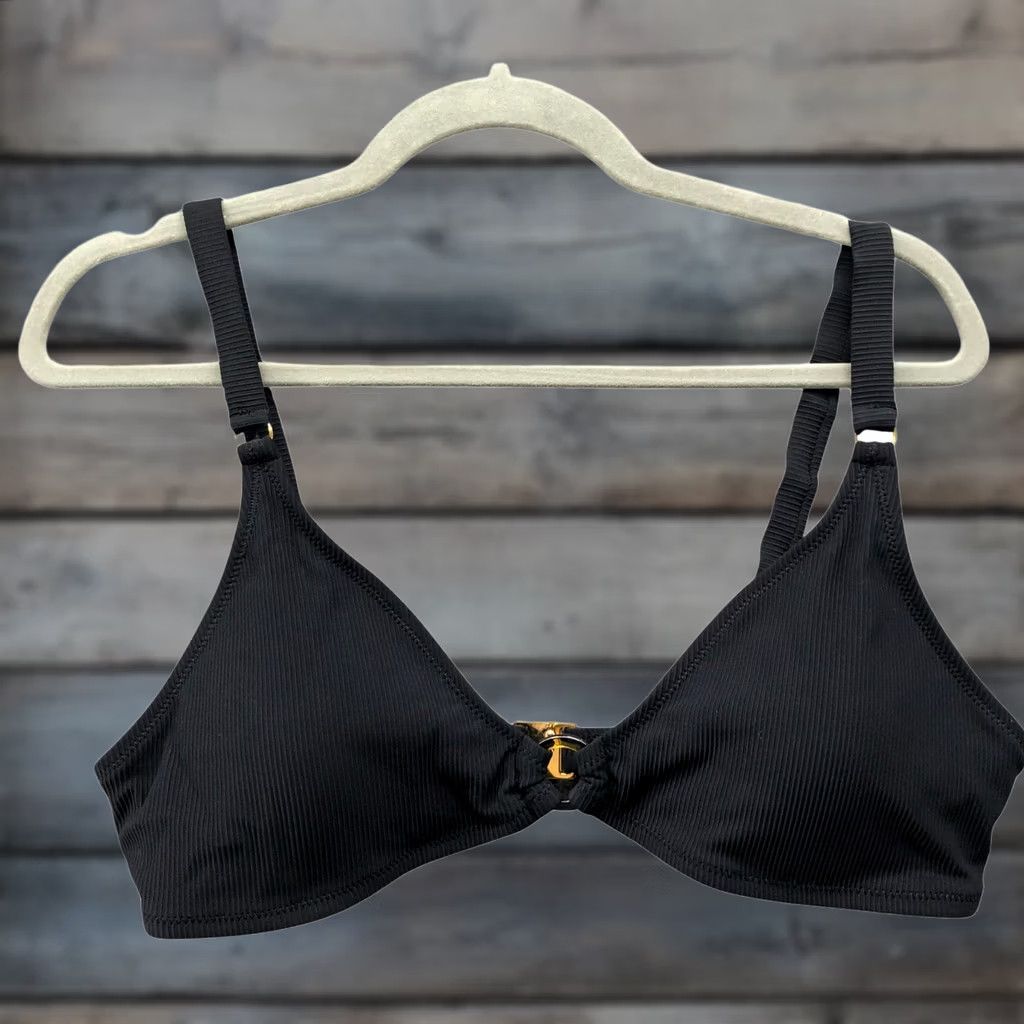 Vintage VINTAGE Charmo Ribbed Triangle Bikini Top Womens XL Black UPF 50 Padded Ring Front Size XL / US 12-14 / IT 48-50 - 1 Thumbnail