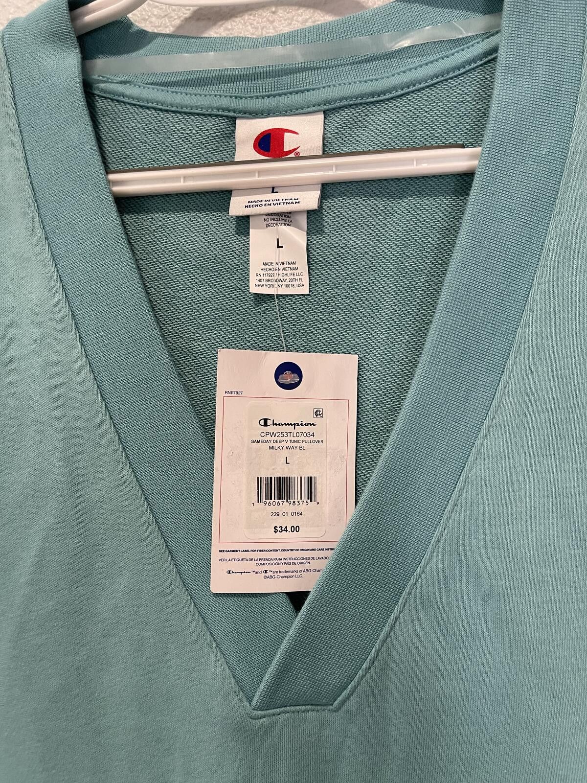 Champion Champion Women's V-Neck Pullover Sweatshirt, Size Large, Sea Size L / US 10 / IT 46 - 3 Thumbnail