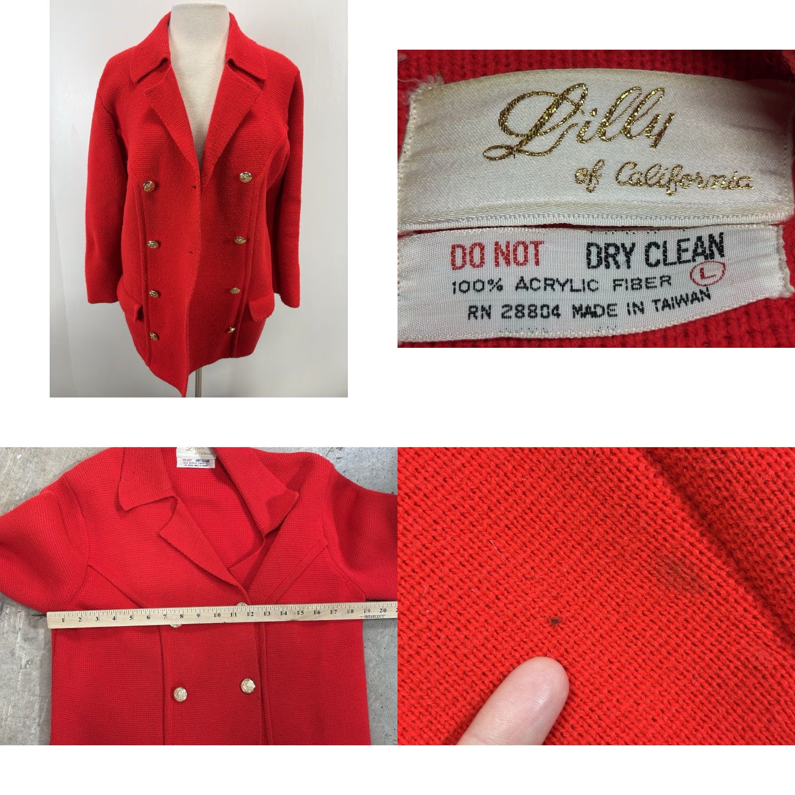 Doublet VINTAGE Lilly Of California Cardigan Knit Sweater Blazer Large Red Women Size L / US 10 / IT 46 - 8 Thumbnail