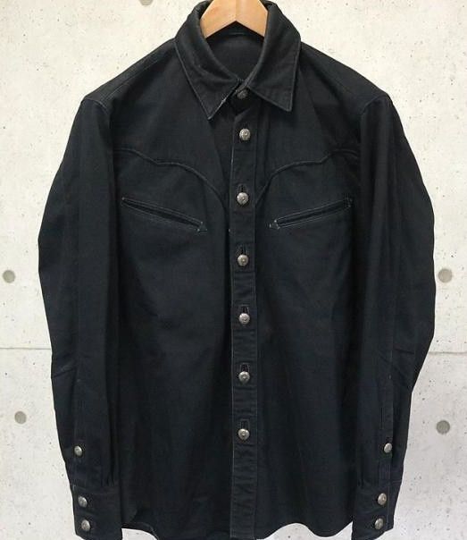 image of Chrome Hearts Horseshoe Button Western Denim Jacket in Black, Men's (Size Large)