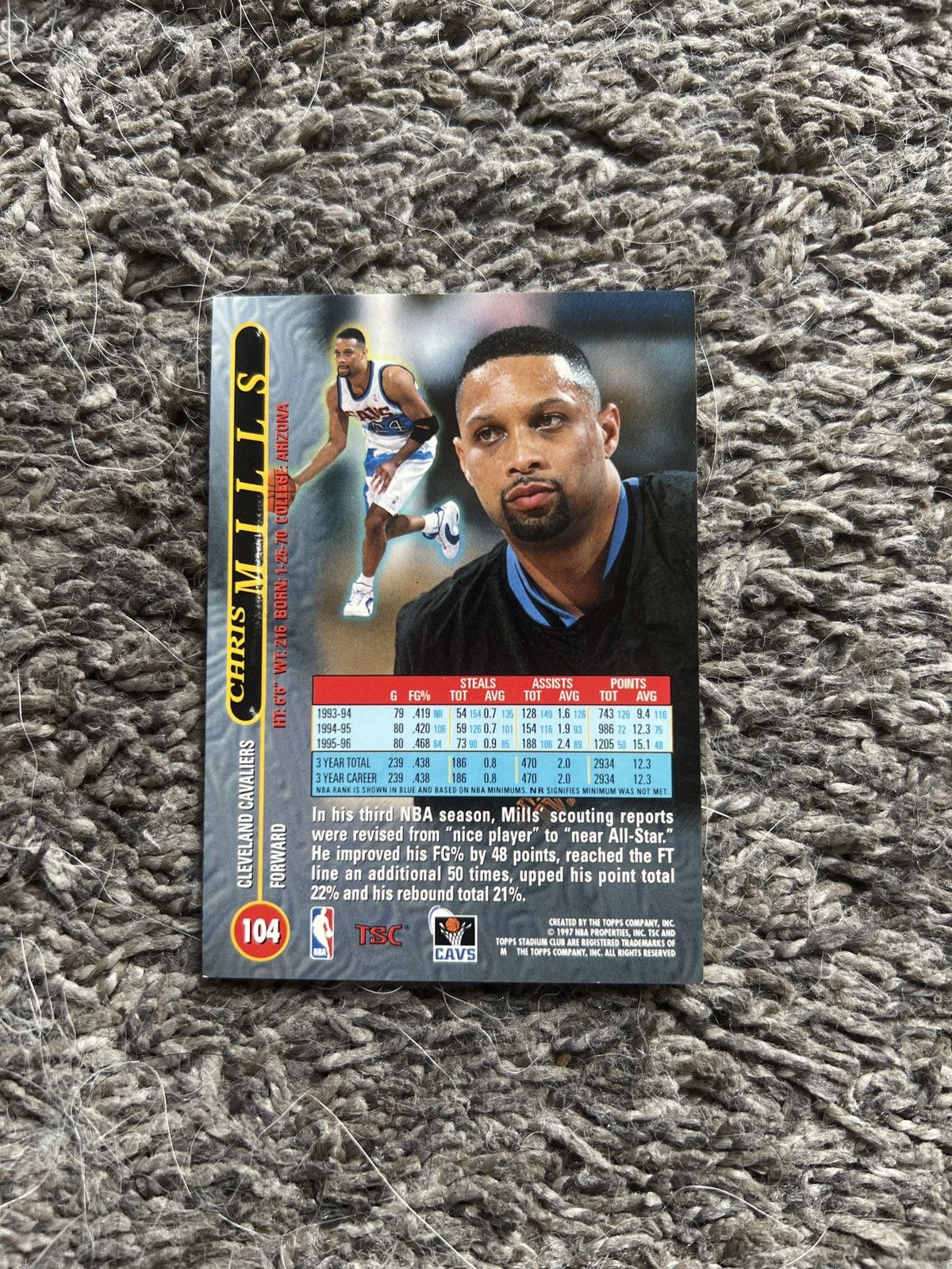 NBA 1997 Topps #104 Chris Mills Card Size ONE SIZE - 2 Thumbnail