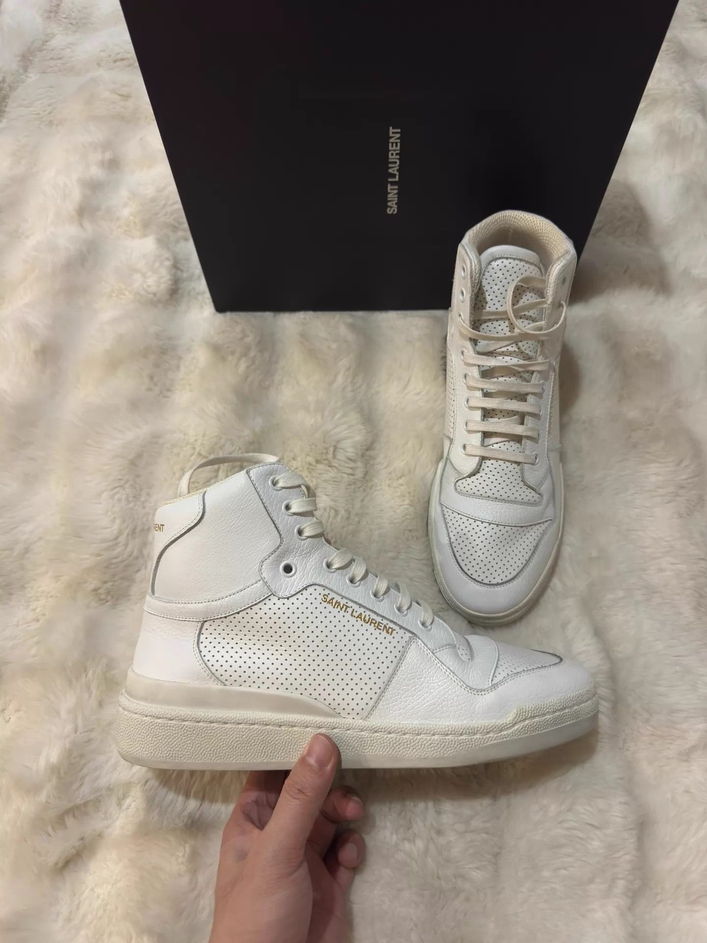 Saint Laurent Paris New SLP White High-Top Gold Logo Sneaker 41 Size US 8 / EU 41 - 4 Thumbnail