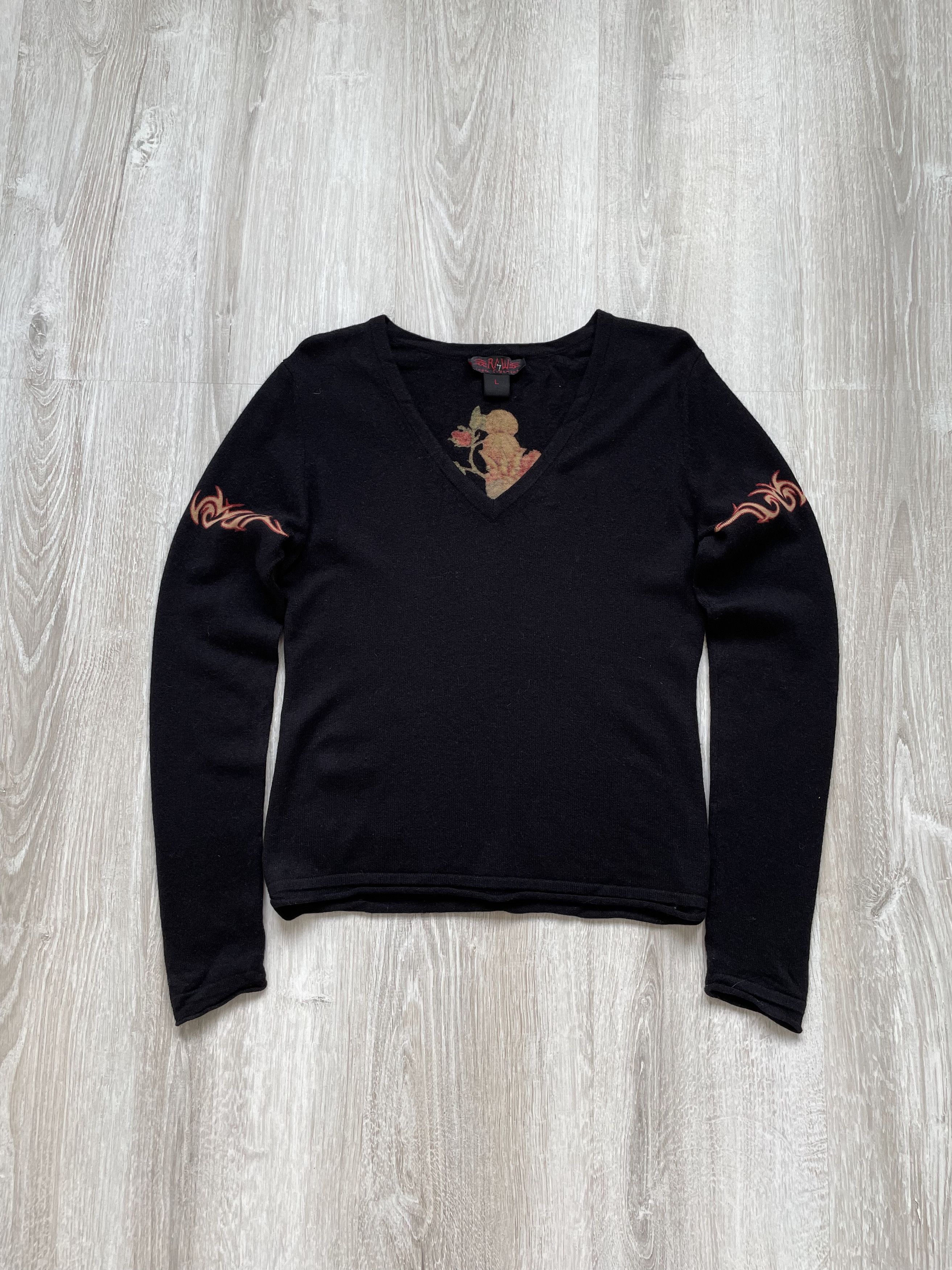 If Six Was Nine Vintage Y2K RAW Tattoo Roses Cashmere Cardigan Size M / US 6-8 / IT 42-44 - 1 Thumbnail