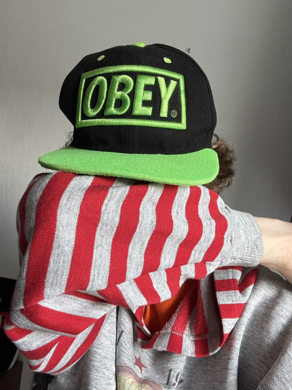 Obey Obey Neon Green Logo Snapback Cap Y2K Rap style Size ONE SIZE - 9 Thumbnail