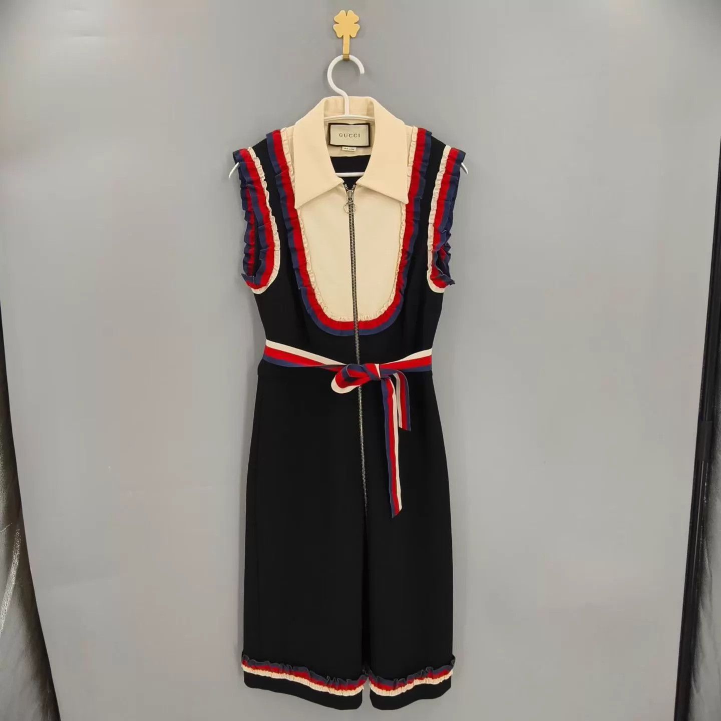 Gucci Gucci Women's Striped Bow Sleeveless Dress L 99 Size L / US 10 / IT 46 - 1 Thumbnail