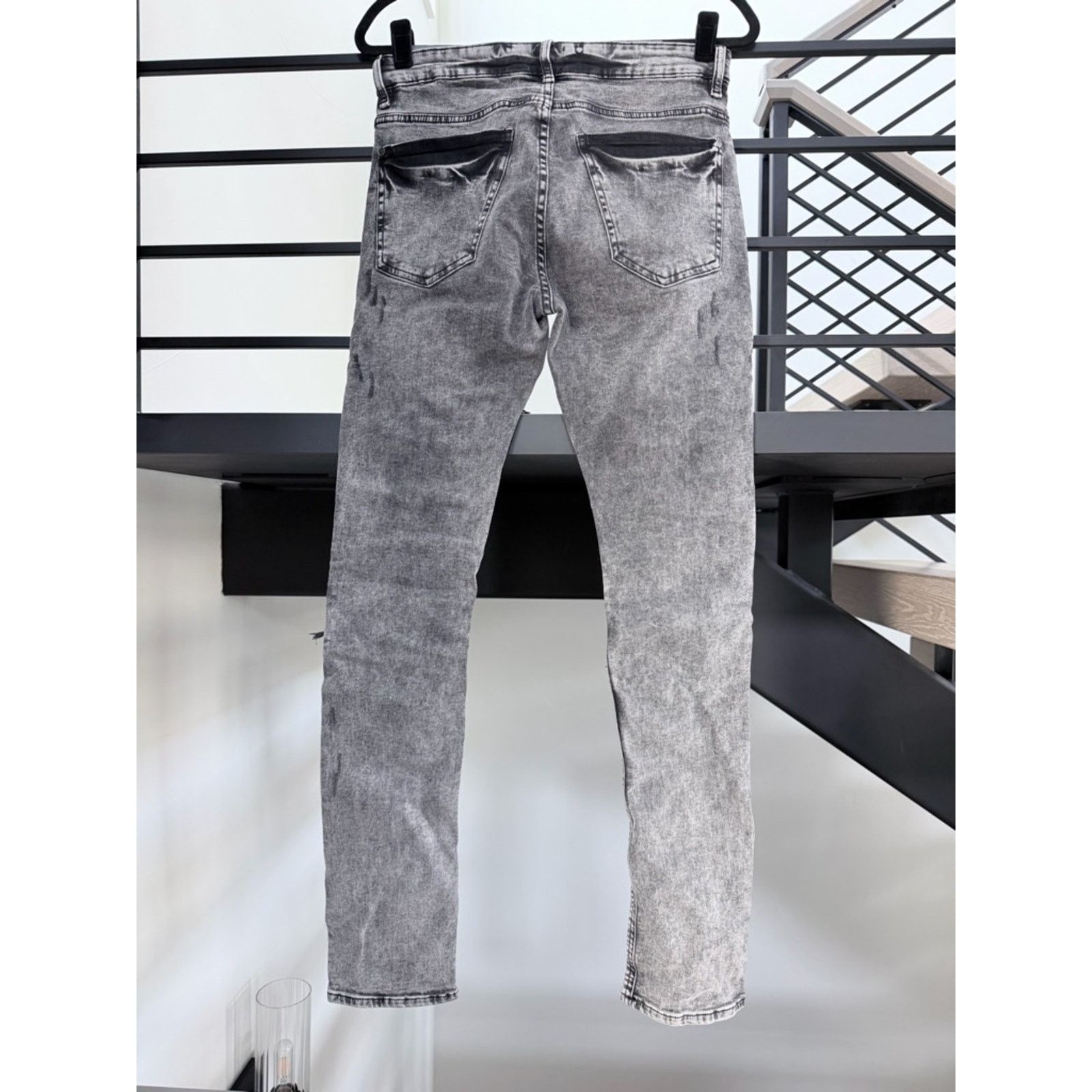 H&M H&M Grey Acid-Wash Skinny Jeans w Black Distressed Panels Size US 30 / EU 46 - 2 Thumbnail