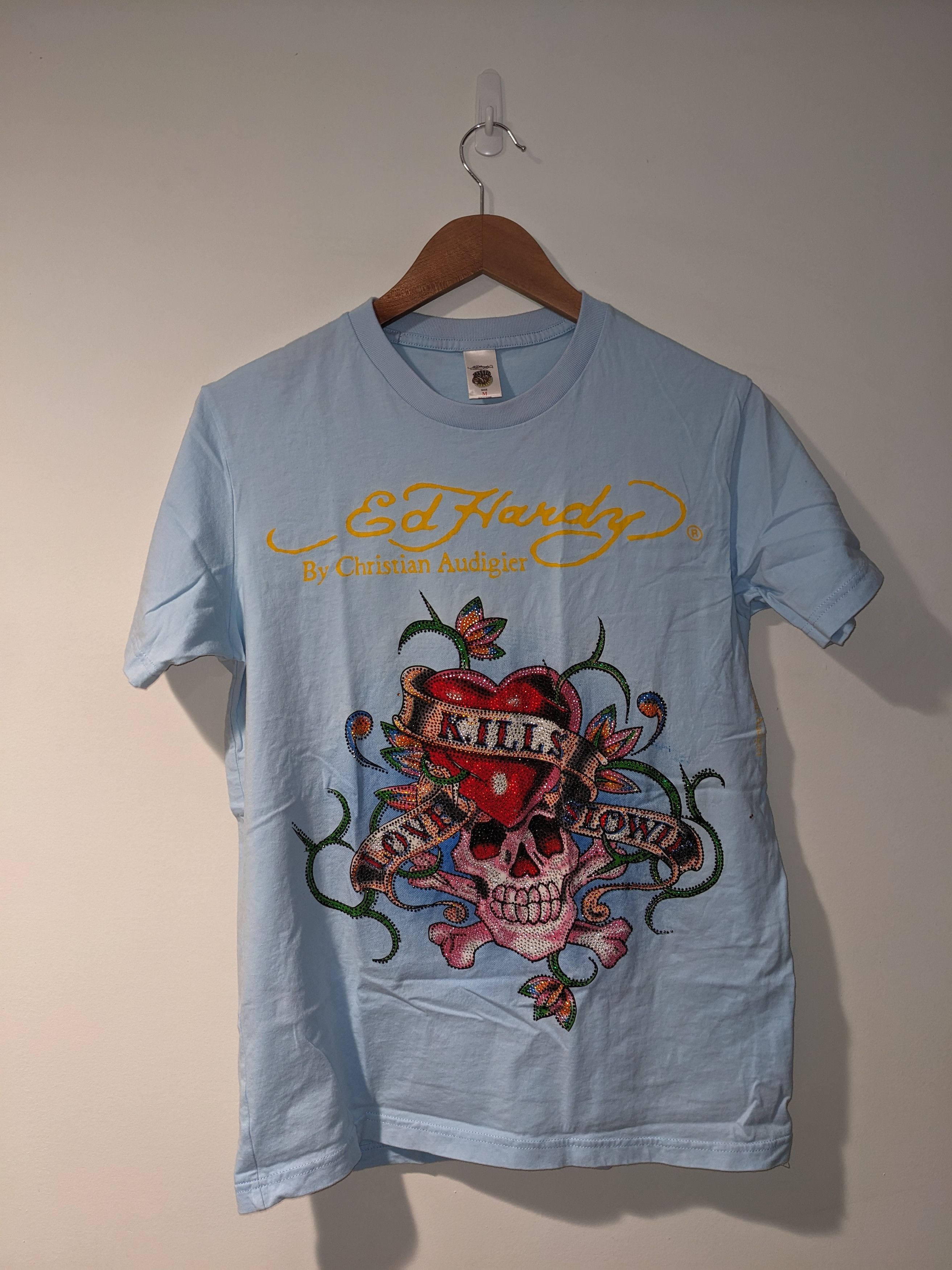 Ed Hardy × Vintage Vintage Y2K Ed Hardy Tattoo Heart Skull Blue Medium T-Shirt Size US M / EU 48-50 / 2 - 1 Thumbnail