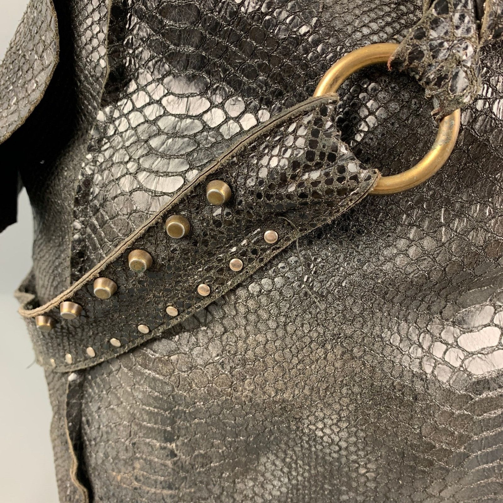 Other Black Gold Textured Leather Oversized Tote Handbag Size ONE SIZE - 5 Thumbnail