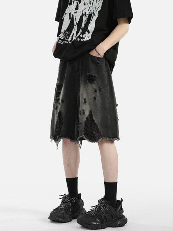 Japanese Brand Retro loose high street ripped denim shorts Size US 32 / EU 48 - 6 Thumbnail