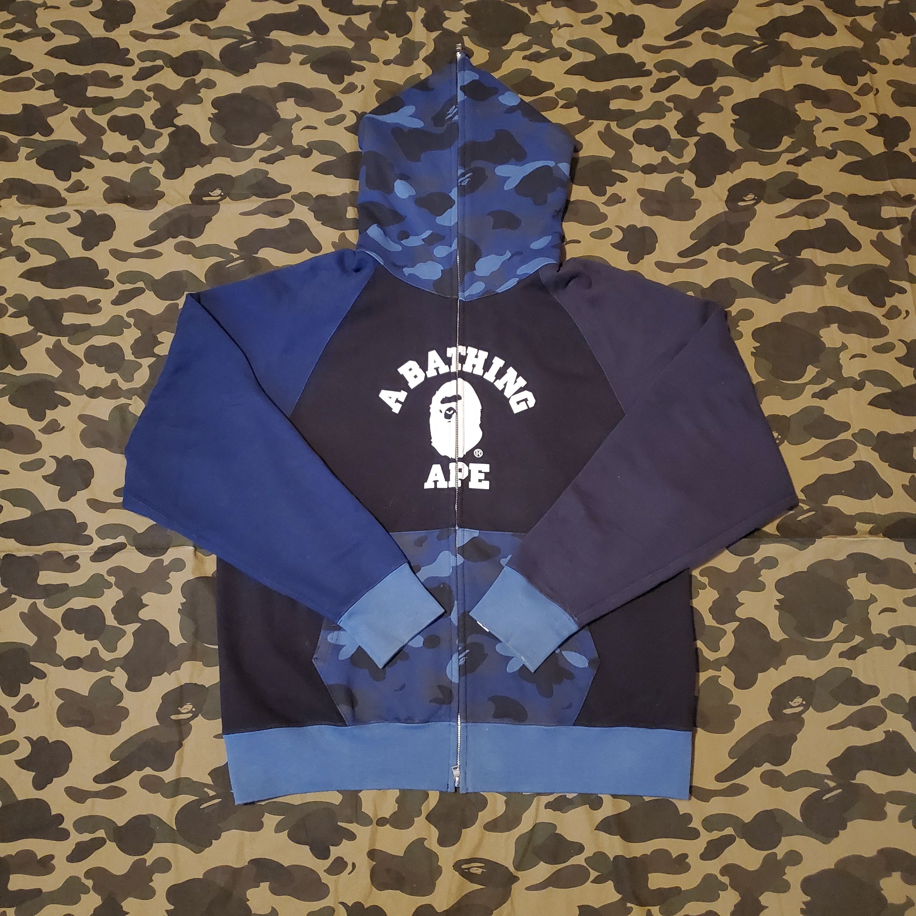 image of Bape Crazy Camo College Relaxed Full Zip Hoodie in Blue, Men's (Size XL)